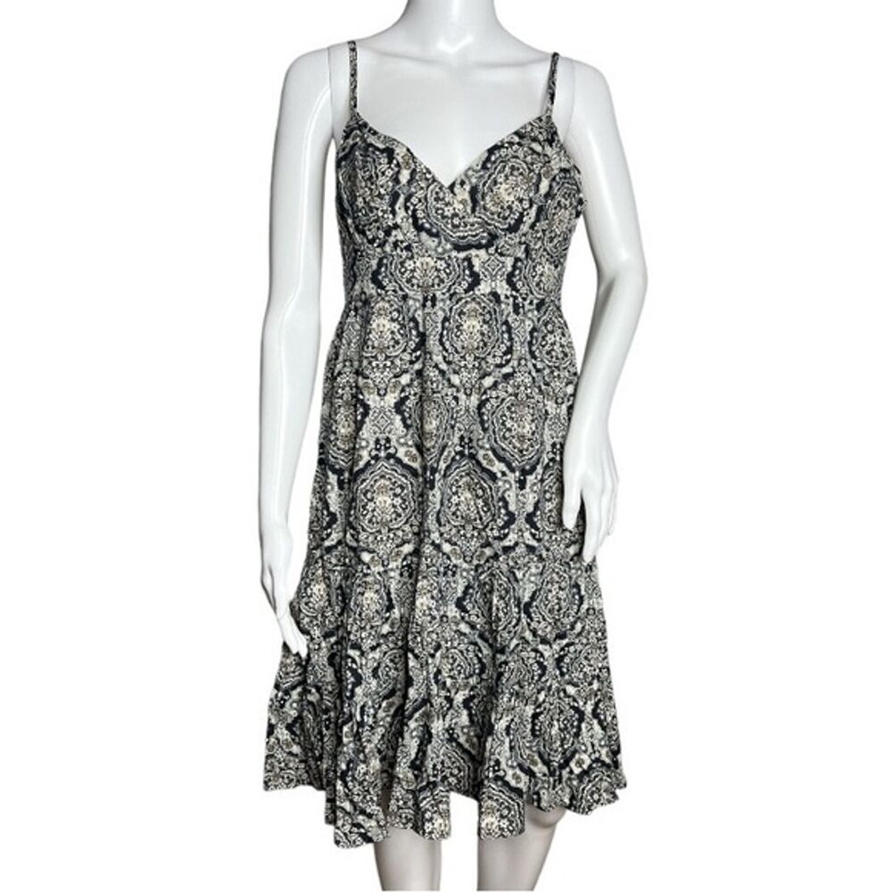 INC International Concepts Dress Womens Medium Navy‎ Blue Paisley Boho Peasant